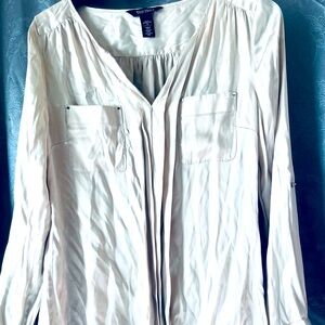 White House Black Market Cream Blouse with Pocket Detail